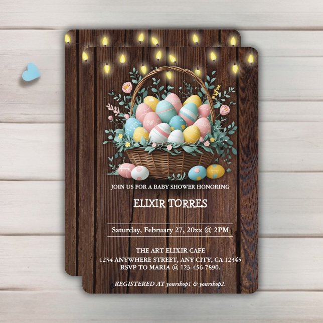 Invitation Baby shower Rustique Floral OEufs de Pâques (Créateur téléchargé)