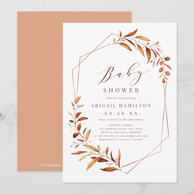 Invitation Baby shower rustique géométrique de la verdure aut (Devant / Derrière)