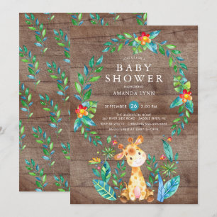 Invitation Baby shower Rustique Jungle Giraffe Boy