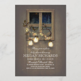 Invitation Baby shower rustique Mason Jar Twinkle Lights