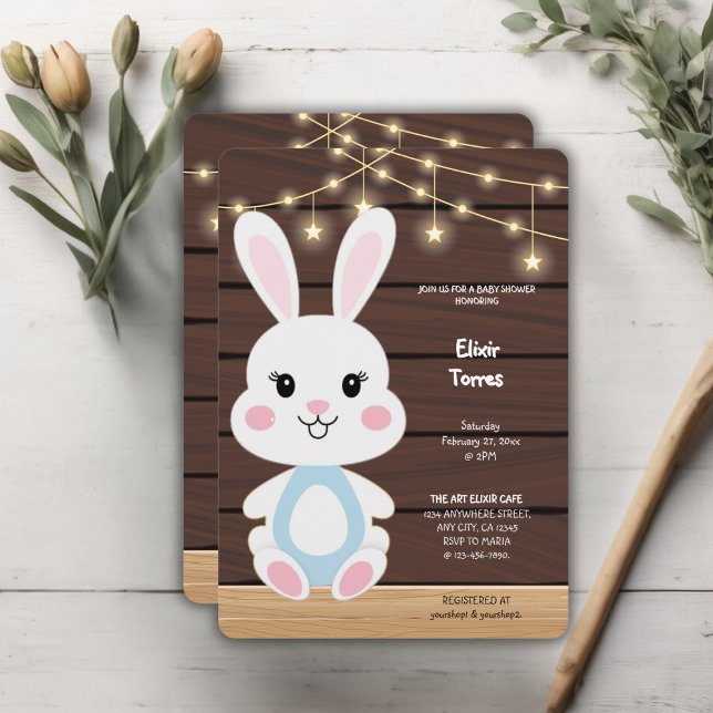 Invitation Baby shower rustique mignon lapin blanc (Créateur téléchargé)
