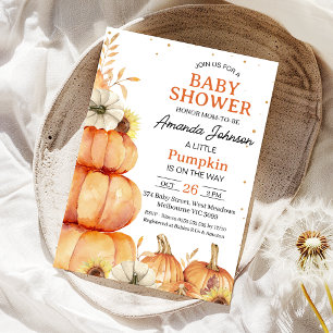 Invitation Baby shower Rustique Orange Little Citrouille Stac