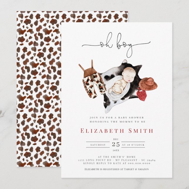 Invitation Baby shower rustique pour garçons d'aquarelle rust (Devant / Derrière)