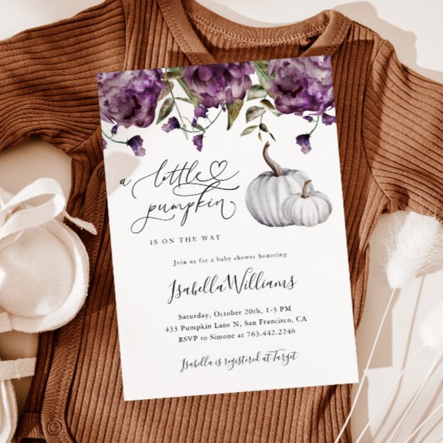 Invitation Baby shower rustique pourpre petit Citrouille (Créateur téléchargé)