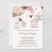Invitation Baby shower Rustique Rose Birdcages