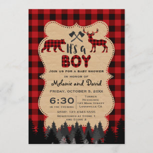 Invitation Baby shower rustique roux bison bûcheron