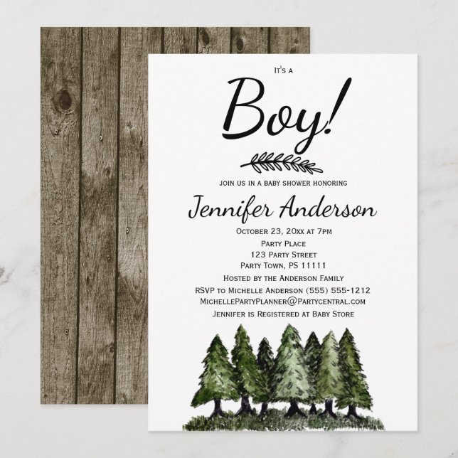 Invitation Baby shower rustique rustique pour les garçons de  (Devant / Derrière)