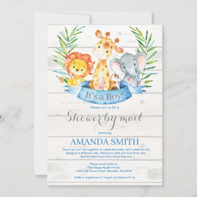 Invitation Baby shower rustique Safari Jungle Boy par mail (Devant)