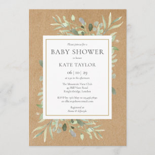 Invitation Baby-Shower Rustique Saupoudrer de verdure à l'aqu