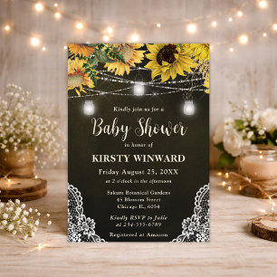Invitation Baby shower rustique Sunflower & Mason Jar Lumière