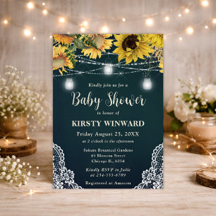 Invitation Baby shower rustique Sunflower & Mason Jar Lumière