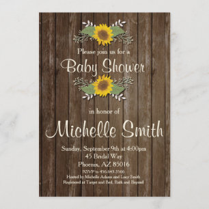 Invitation Baby shower rustique, Tournesol, Floral