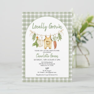 Invitation Baby Shower Rustique Vert Gingham Produits Locaux 