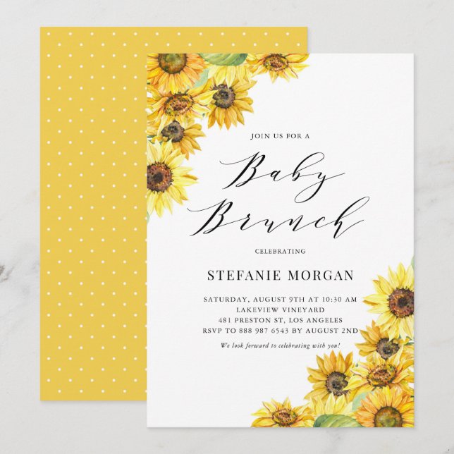 Invitation Baby shower Rustique Watercolor Sunflowers Brunch (Devant / Derrière)