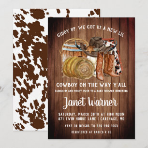 Invitation Baby shower Rustique Western Rodeo Cowb