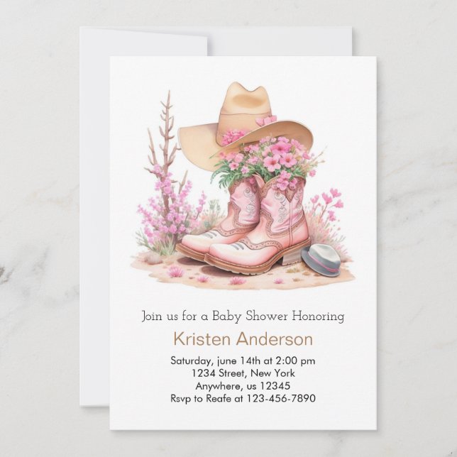 Invitation Baby shower rustique Western Style Cowgirl (Devant)