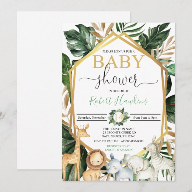 Invitation Baby shower Safari (Devant / Derrière)