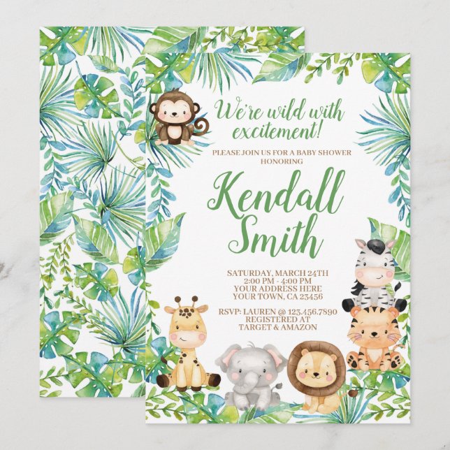 Invitation Baby shower Safari (Devant / Derrière)