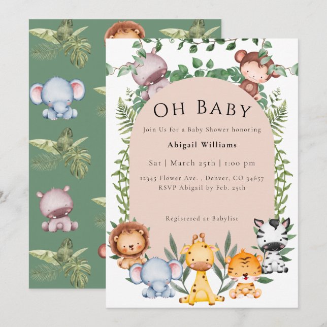Invitation Baby shower Safari (Devant / Derrière)