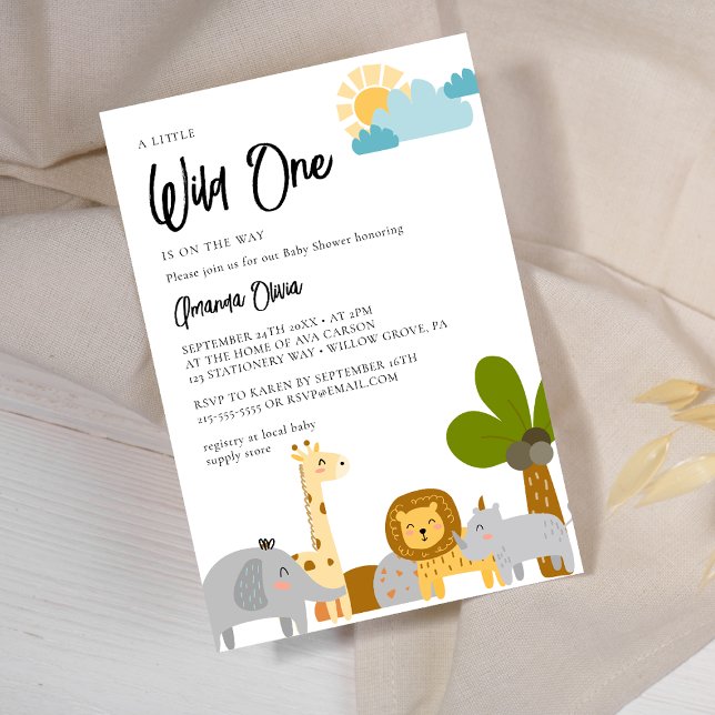 Invitation Baby shower Safari animal en bois mou (Créateur téléchargé)