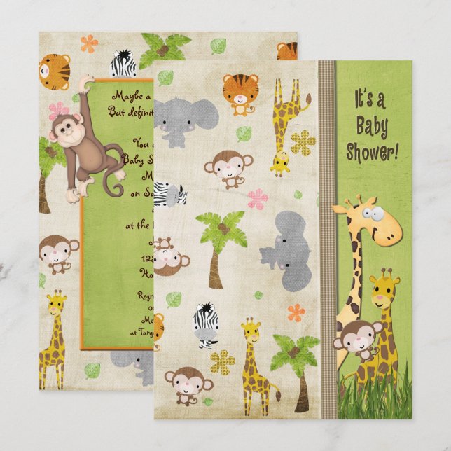 Invitation Baby shower Safari Animaux (Devant / Derrière)