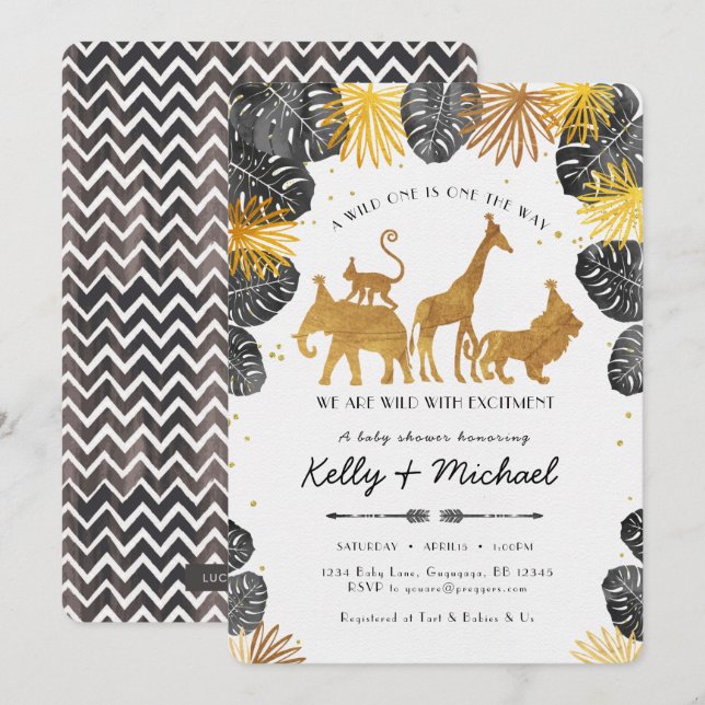 Invitation Baby shower Safari Animaux (Devant / Derrière)