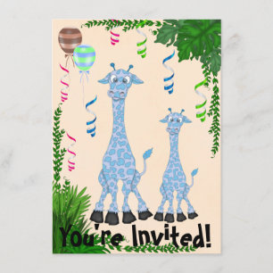 Invitation Baby shower Safari Blue Giraffe