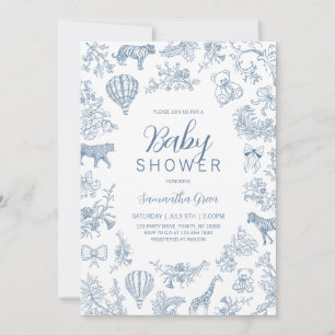 Invitation Baby shower Safari Boy Blue Chinoiserie