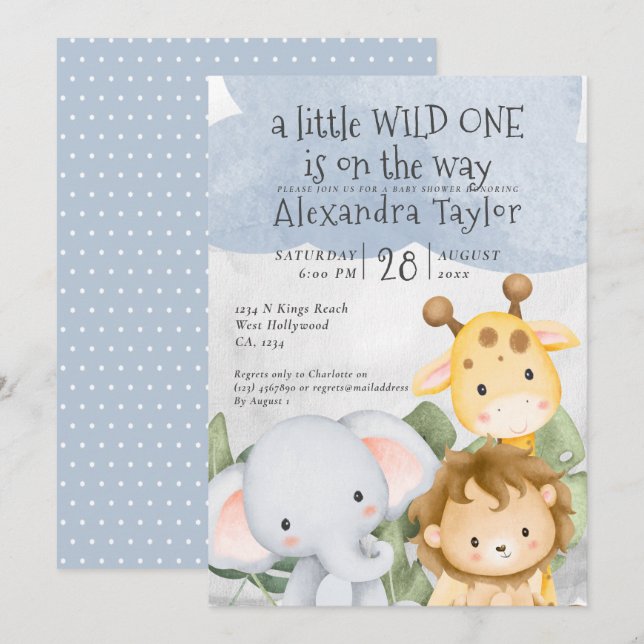 Invitation Baby shower Safari Cute Personnalisé (Devant / Derrière)