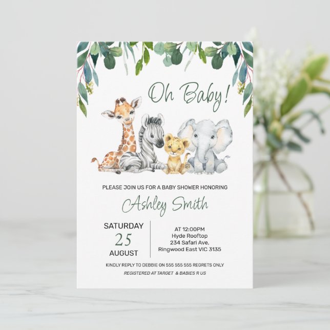 Invitation Baby shower Safari de Foliage Neutre Sexe (Debout devant)
