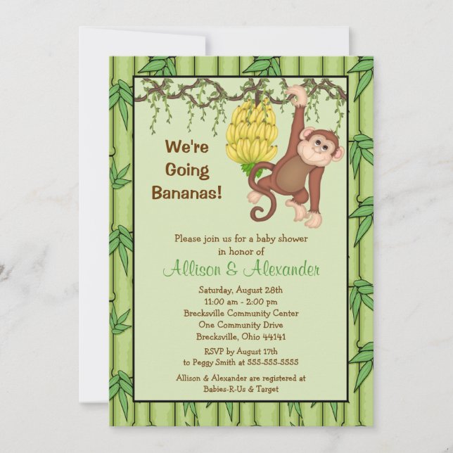 Invitation Baby shower Safari de la jungle des singes de la b (Devant)