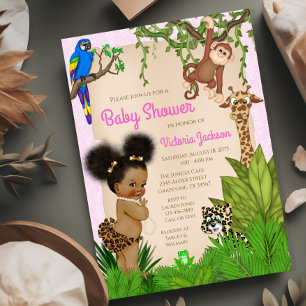 Invitation Baby Shower Safari Fille aux Cheveux Afro