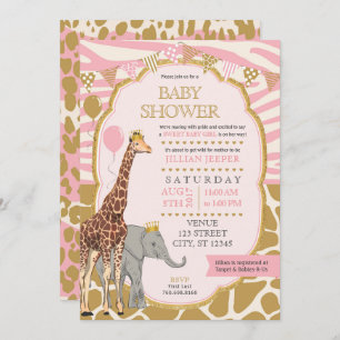 Invitation Baby shower Safari - Fille Rose