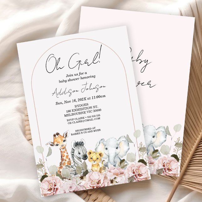 Invitation Baby shower Safari Floral Boho Arch Blush (Boho Floral Safari Baby Shower Invitation Girl, Modern Arch Safari Baby Shower Invite, Oh Girls )