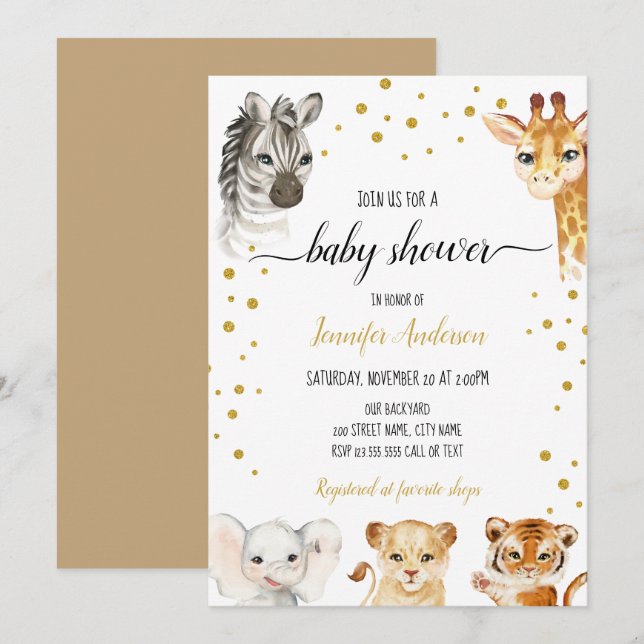 Invitation Baby shower Safari Jungle Baby Animaux (Devant / Derrière)