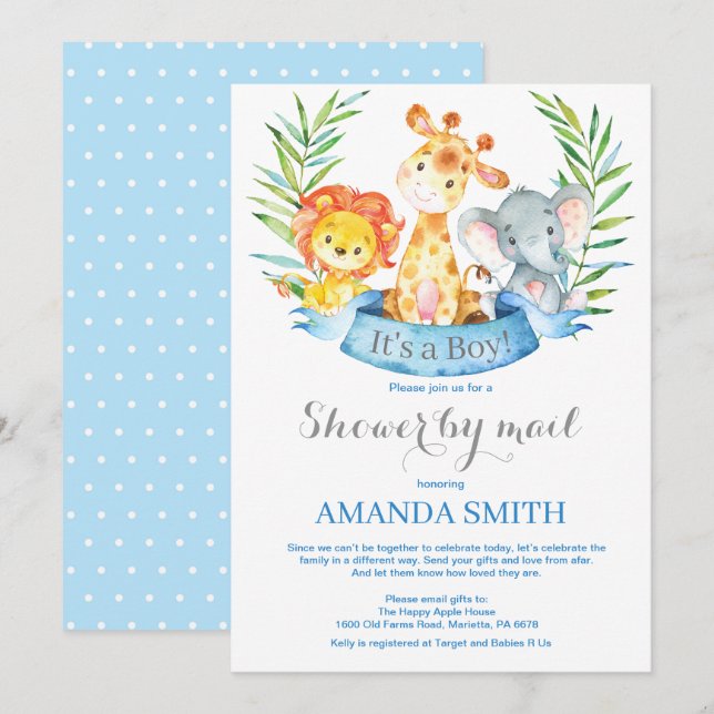 Invitation Baby shower Safari Jungle Boy par mail (Devant / Derrière)