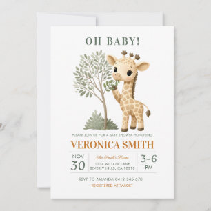 Invitation Baby Shower Safari Jungle Girafe 