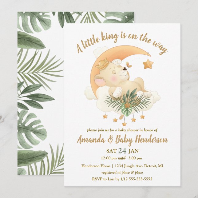 Invitation Baby shower Safari Lion bébé (Devant / Derrière)