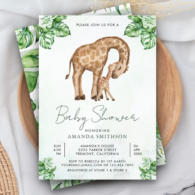 Invitation Baby shower Safari maman et bébé Giraffe (Créateur téléchargé)