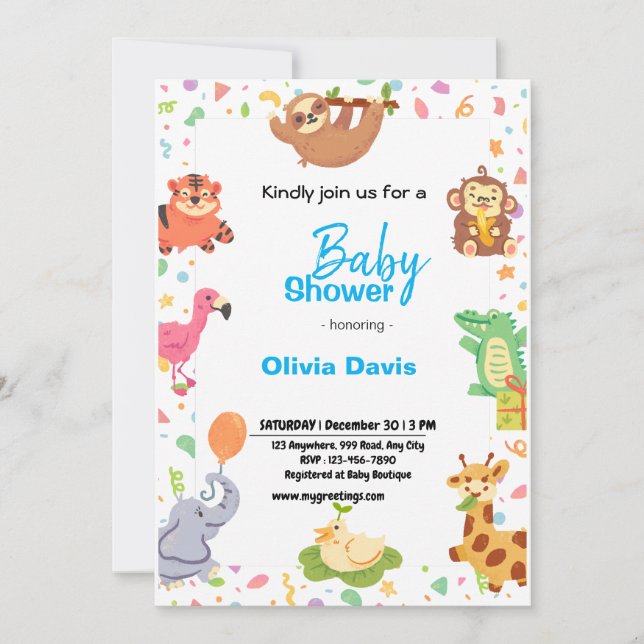 Invitation Baby shower Safari personnalisée (Devant)
