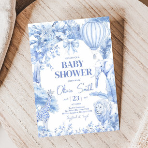 Invitation Baby shower Safari Toile Bleu