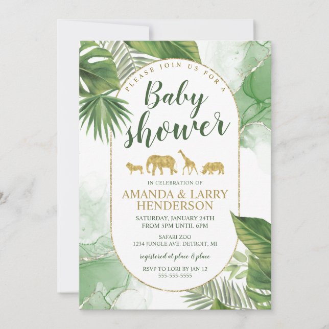 Invitation Baby shower Safari Tropical (Devant)