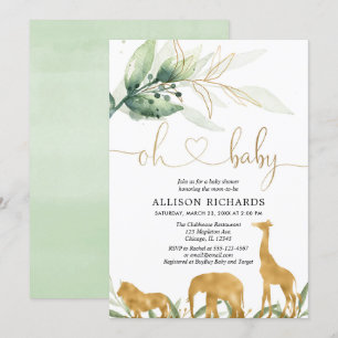 Invitation baby shower safari vert or neutre pour les hommes 