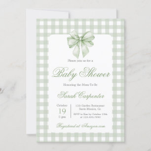 Invitation Baby shower Sage En vichy et Bow