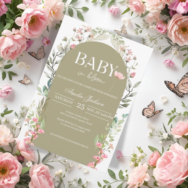 Invitation Baby shower Sage Green Baby Bloom (Créateur téléchargé)