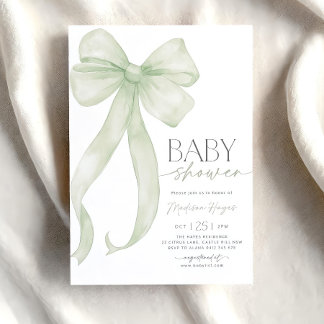 Invitation Baby shower Sage Green Bow Modèle d'invitation