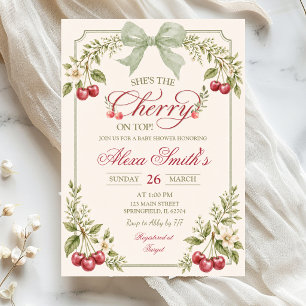 Invitation Baby Shower Sage Vert Floral Cerise Sur Le Haut