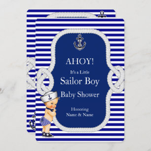 Invitation Baby shower Sailor Boy Blue Stripe Blonde