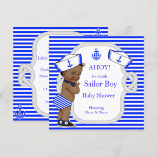 Invitation Baby shower Sailor Boy Royal Blue Stripe ethnique