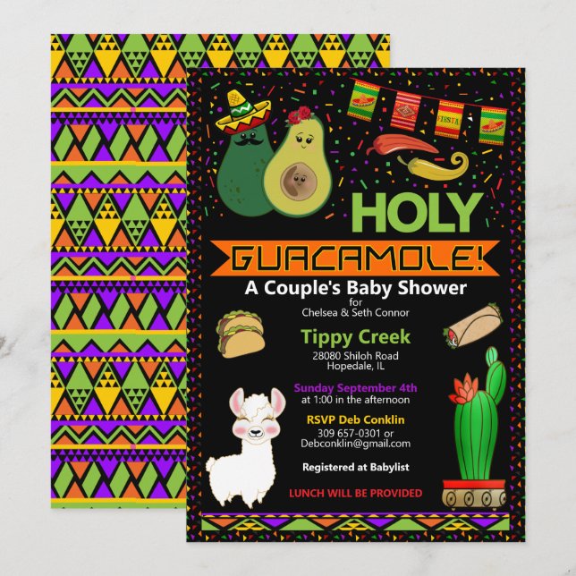Invitation Baby shower Saint-Guacamole (Devant / Derrière)